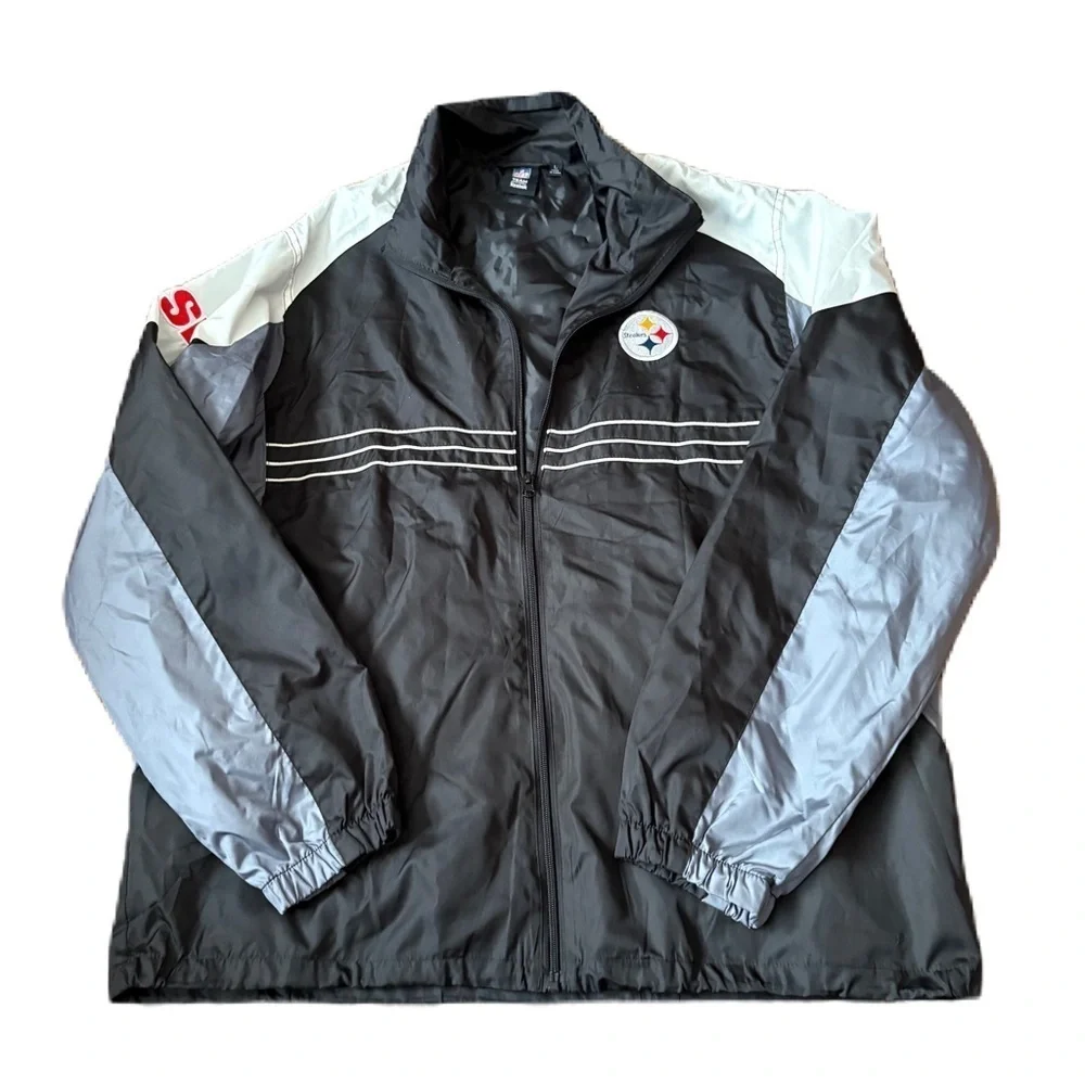 Vintage Reebok Pittsburgh Steelers Windbreaker Jacket Mens Large Black Full Zip